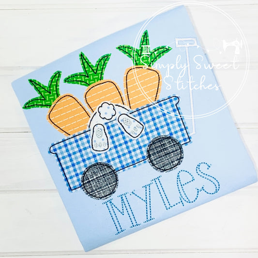 1539 - EASTER WAGON WITH BUNNY AND CARROTS - APPLIQUE CHILD SHIRT