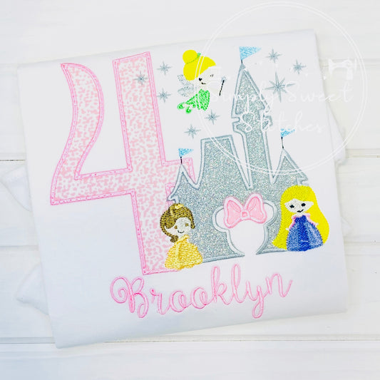 2259 - MAGICAL CASTLE PRINCESS BIRTHDAY NUMBER - APPLIQUE CHILD SHIRT