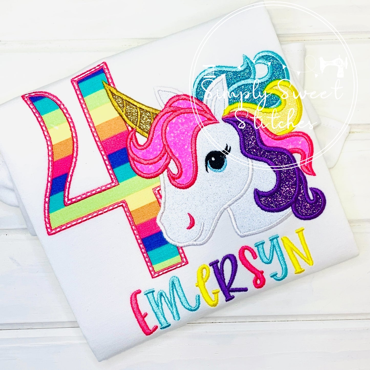 2277 - RAINBOW UNICORN BIRTHDAY NUMBER - APPLIQUE CHILD SHIRT