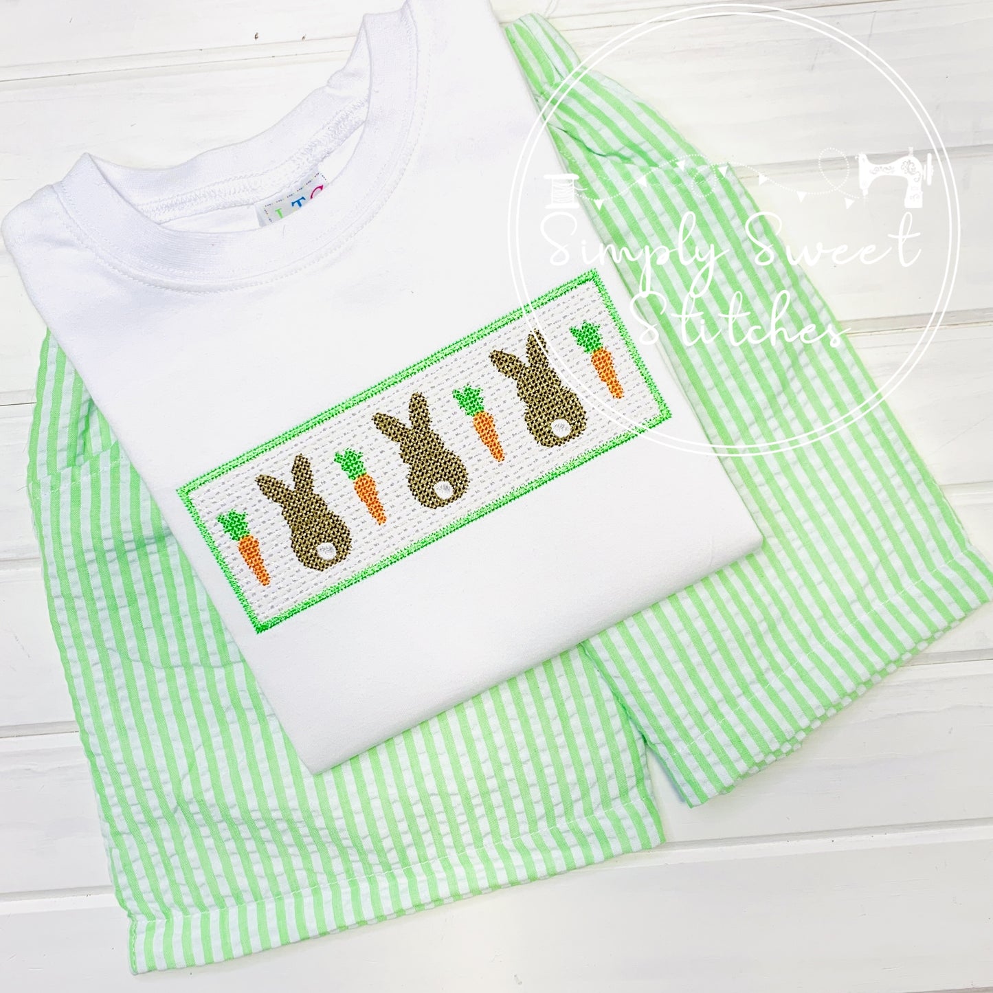 2289 - BUNNIES AND CARROTS FAUX SMOCKED - EMBROIDERY CHILD SHIRT