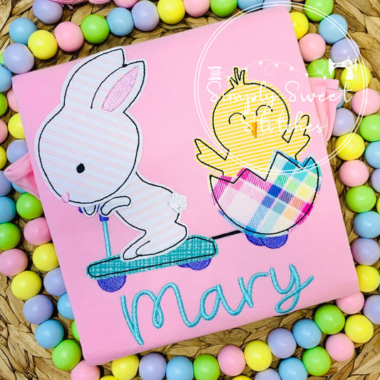 2257 - BUNNY SCOOTER - APPLIQUE CHILD SHIRT