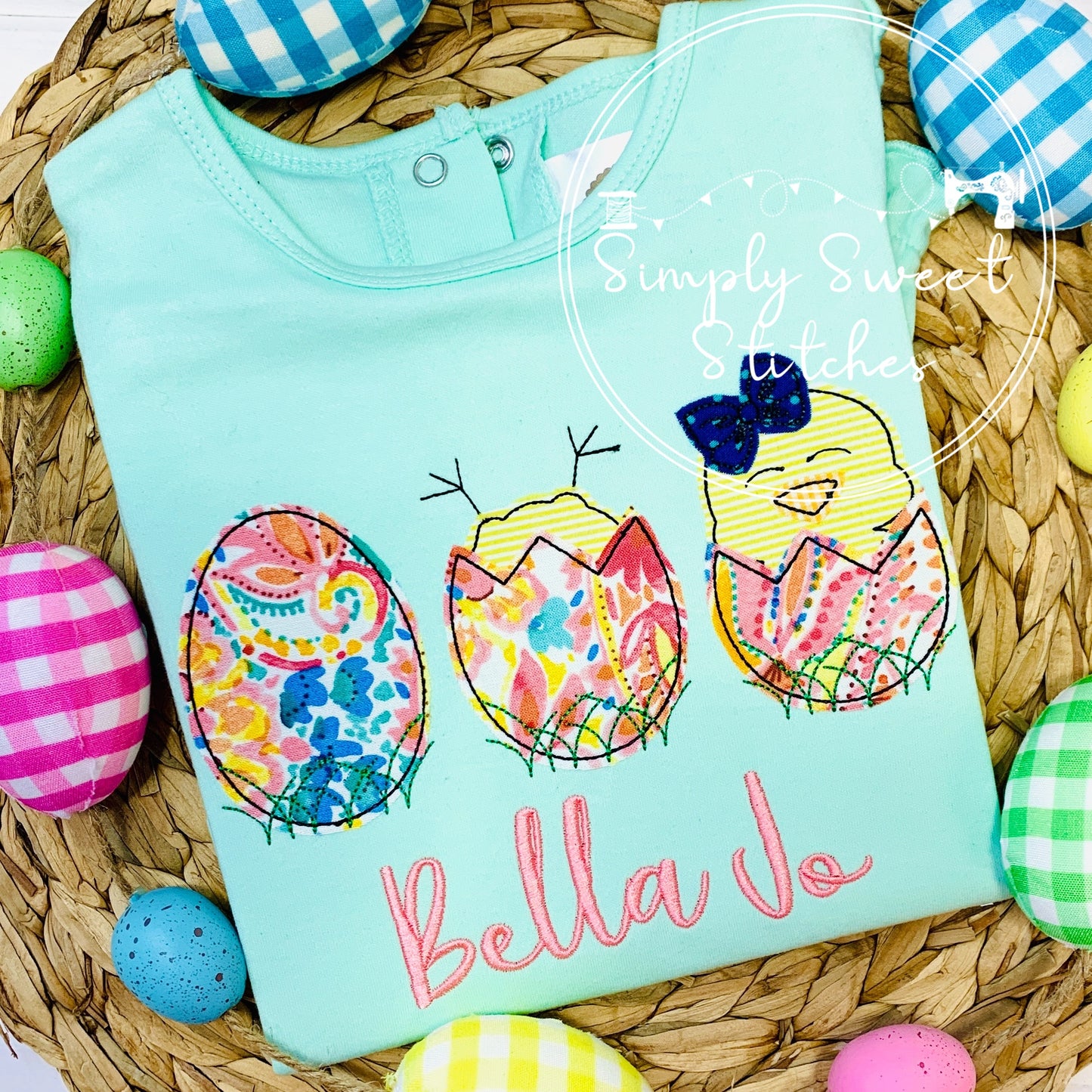 2170 - CHICKS IN EGGS WITH BOW APPLIQUE - CHILD SHIRT