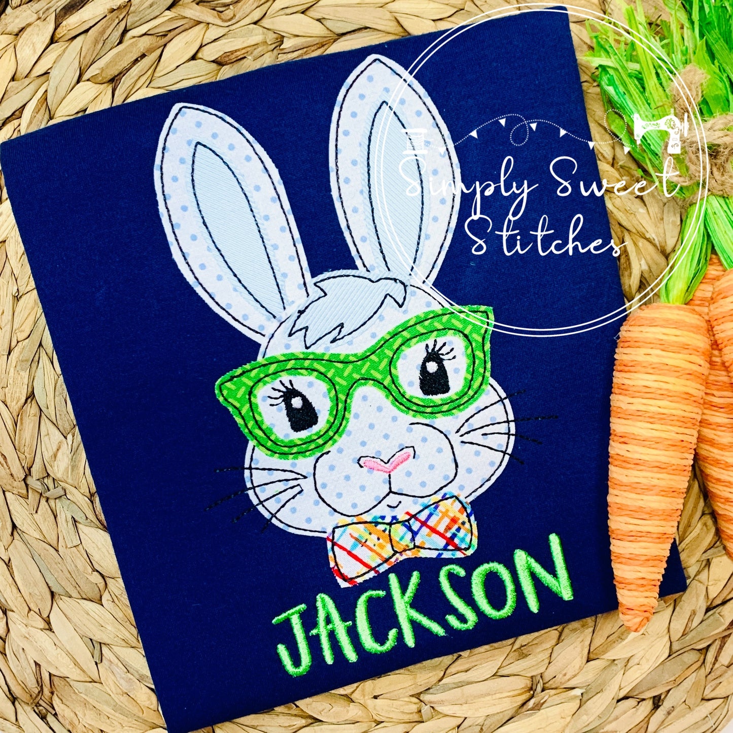 2249 - BUNNY BOY WITH GLASSES - APPLIQUE CHILD SHIRT
