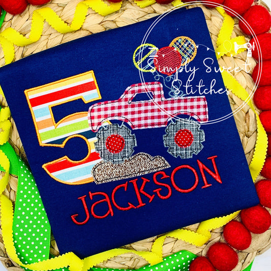 2309 - MONSTER TRUCK BIRTHDAY NUMBER - APPLIQUE CHILD SHIRT