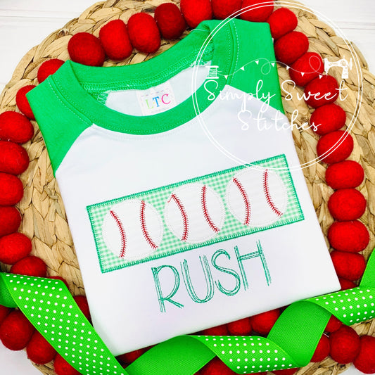 1051 - BASEBALL THREE IN A ROW - APPLIQUE CHILD SHIRT