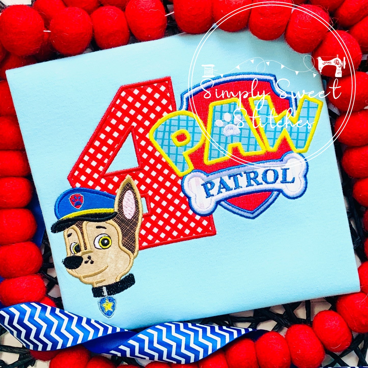 1077 - SUPER PUPS BIRTHDAY NUMBER - APPLIQUE CHILD SHIRT