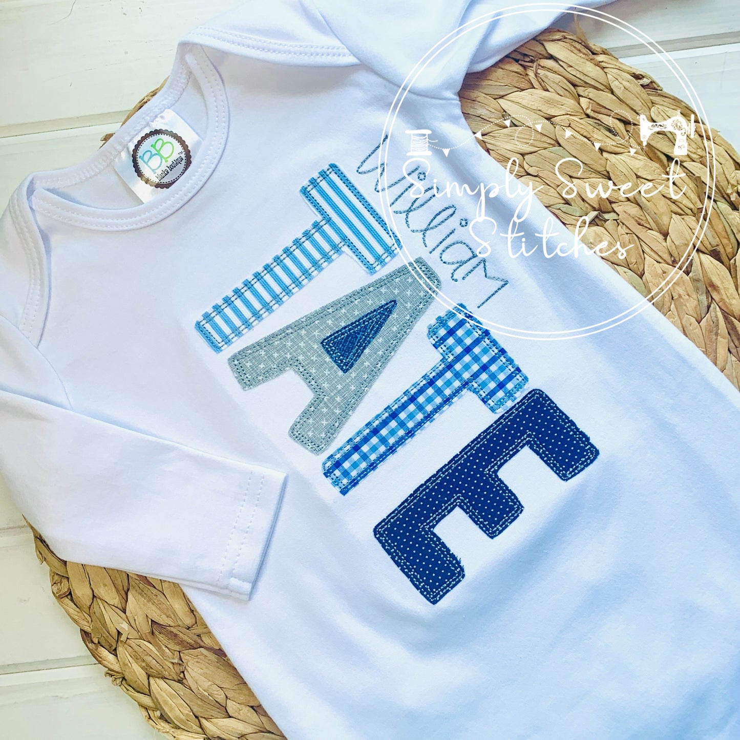 1029 - BOY NAME - APPLIQUE BABY GOWN