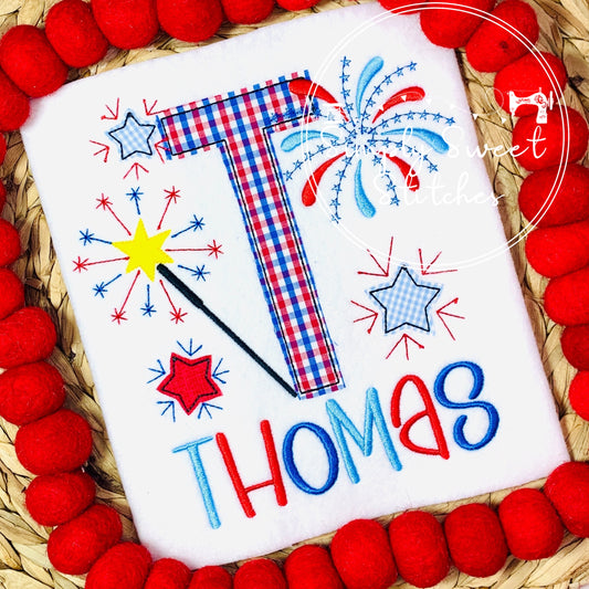 2325 - PATRIOTIC ALPHABET WITH FIREWORKS - APPLIQUE CHILD SHIRT