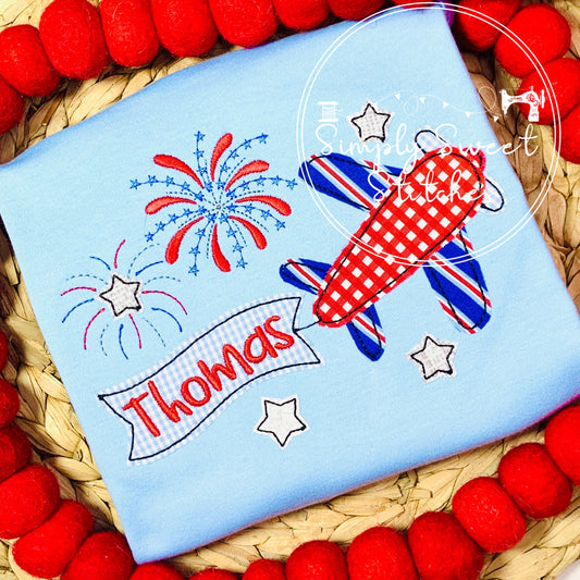 2326 - PATRIOTIC PLANE WITH BANNER - APPLIQUE CHILD SHIRT