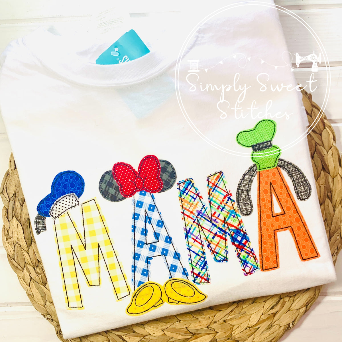 2291 - MOUSE AND FRIENDS NAME - APPLIQUE ADULT SHIRT