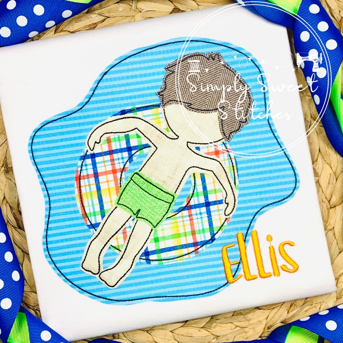 2297 - POOL INTERTUBE BOY - APPLIQUE CHILD SHIRT