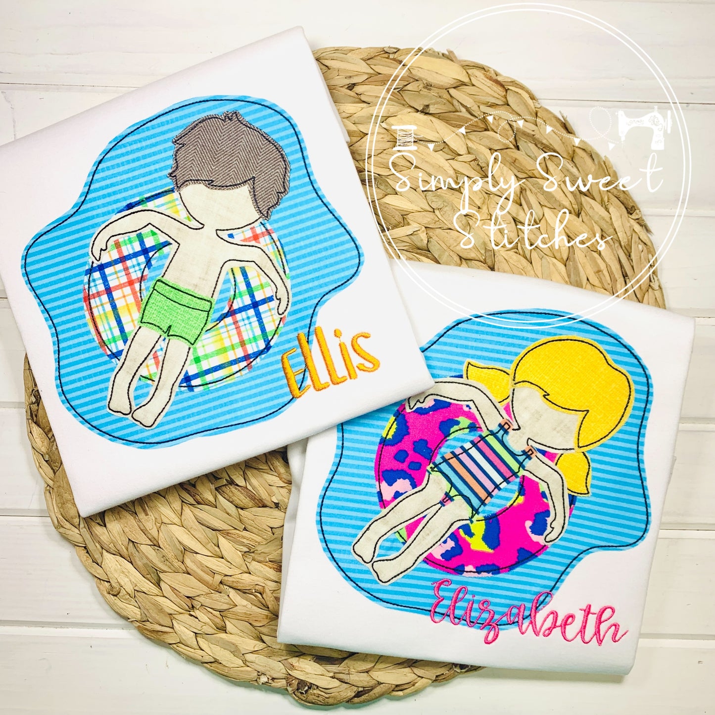2297 - POOL INTERTUBE BOY - APPLIQUE CHILD SHIRT