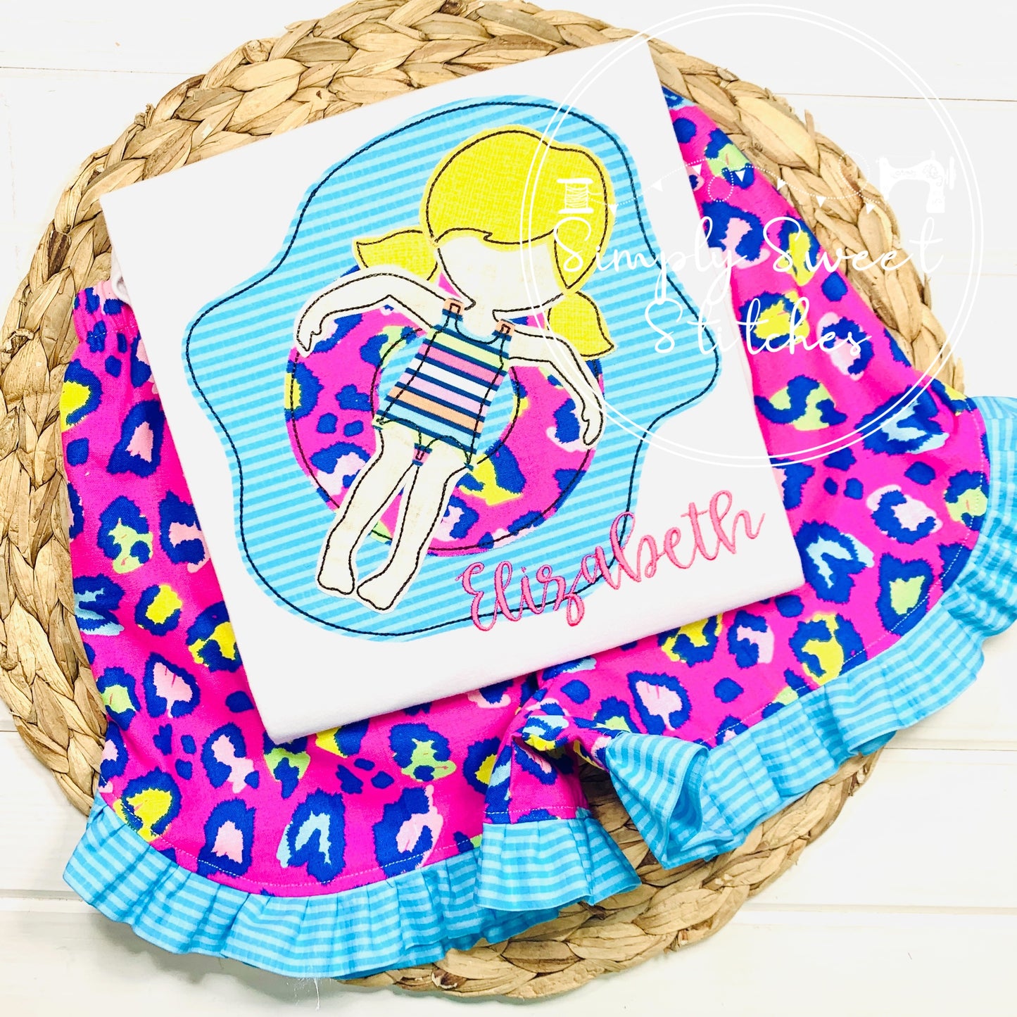 2298 - POOL INTERTUBE GIRL - APPLIQUE CHILD SHIRT