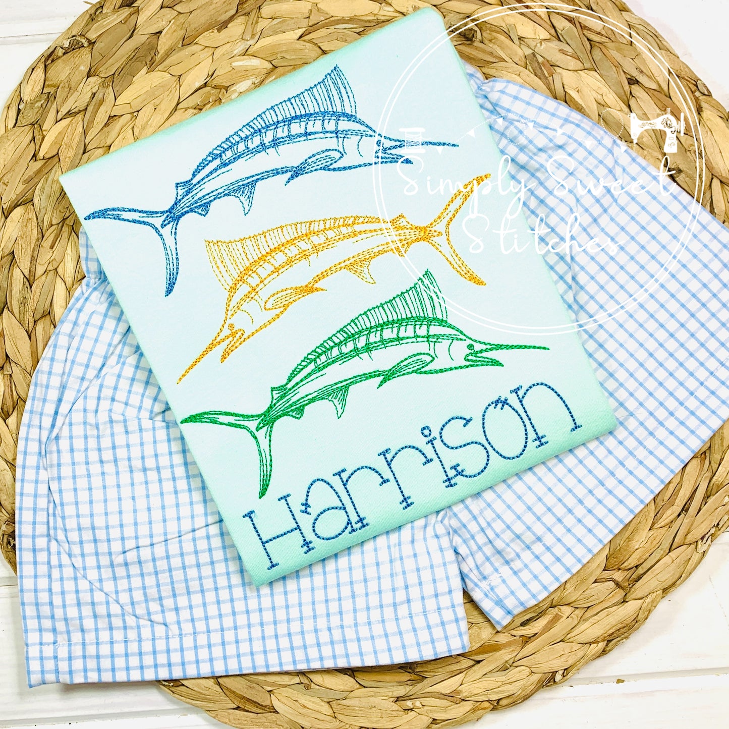1057 - BLUE MARLIN FISH TRIO - SKETCH CHILD SHIRT