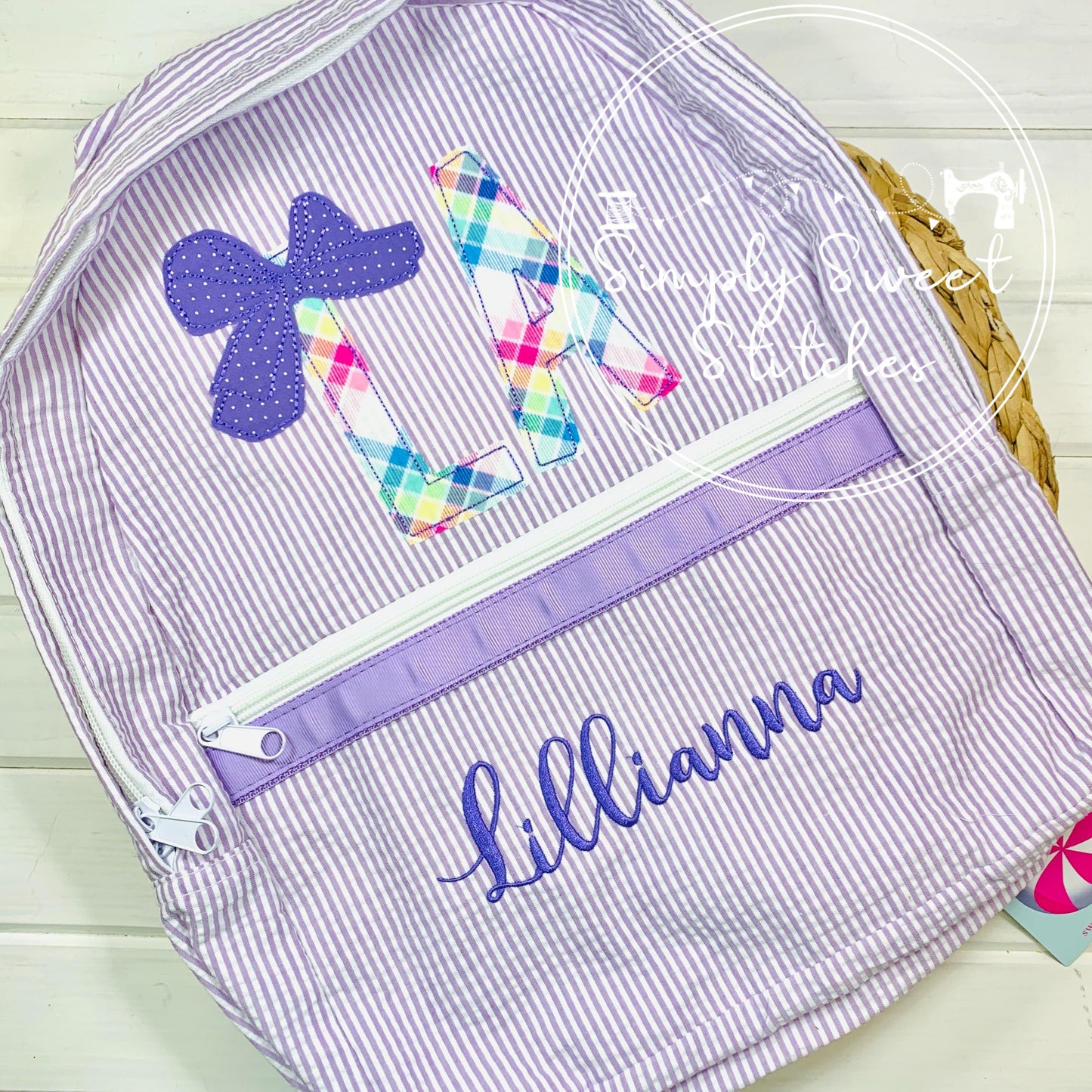 2346 - APPLIQUE INITIALS WITH BOW - BACKPACK