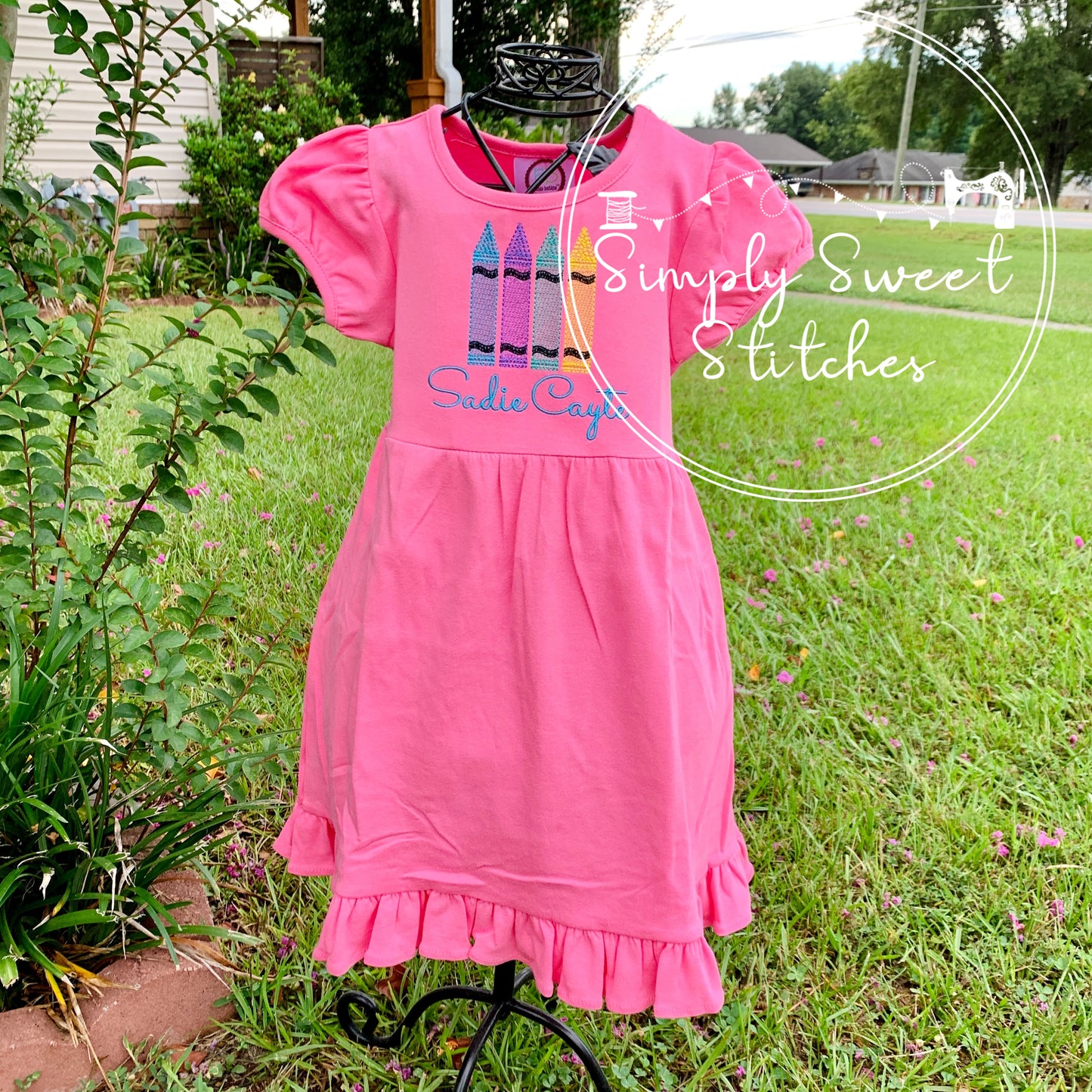 1104 - CRAYON RUFFLE - EMBROIDERY EMPIRE DRESS