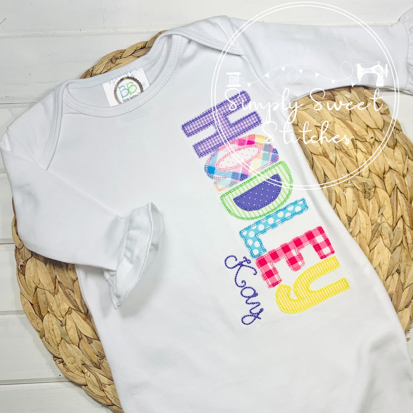 1028 - GIRL NAME - APPLIQUE BABY GOWN