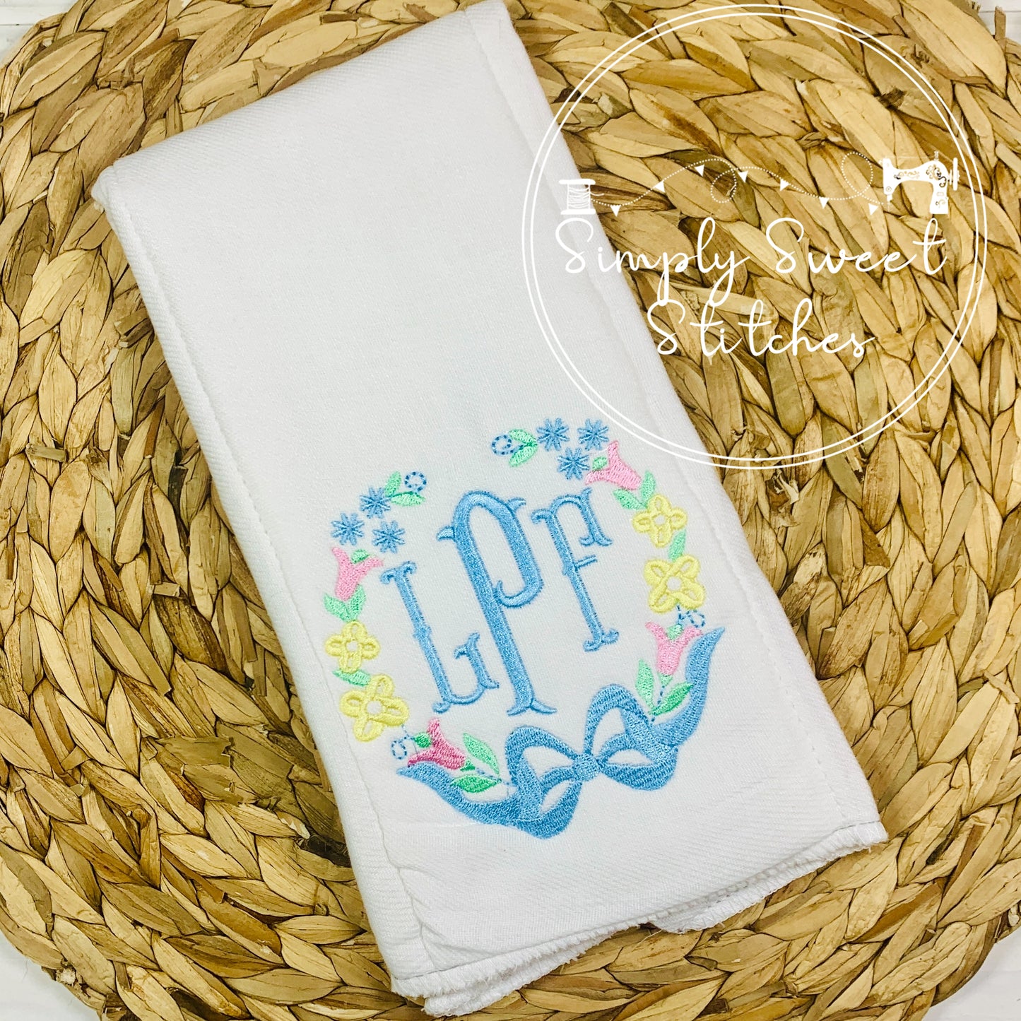 2375 - FLORAL FRAME WITH BOW - BURP CLOTH