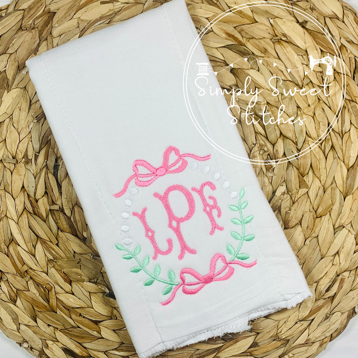 2373 - LAUREL WREATH WITH BOW - BURP CLOTH