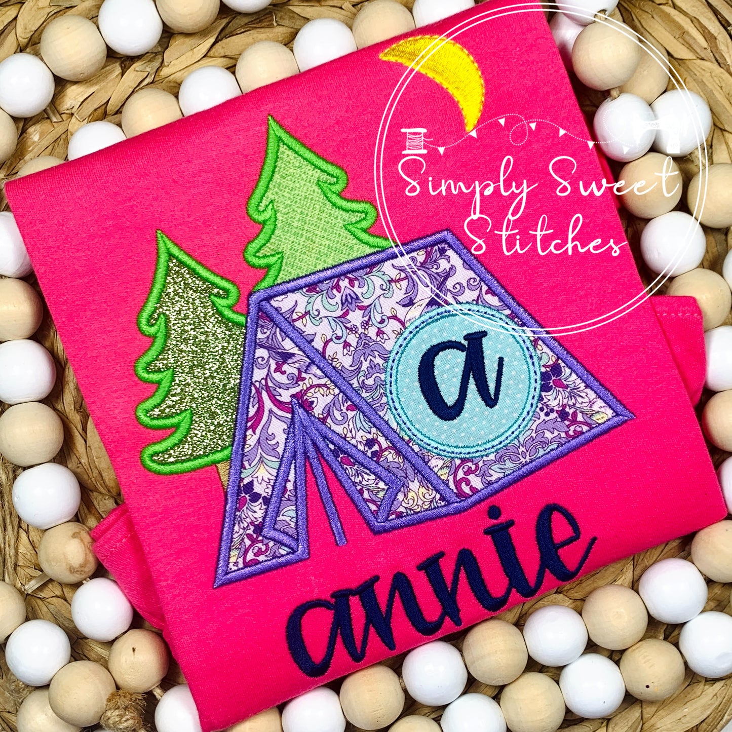 1026 - CAMPING TENT WITH INTITIALS - APPLIQUE CHILD SHIRT