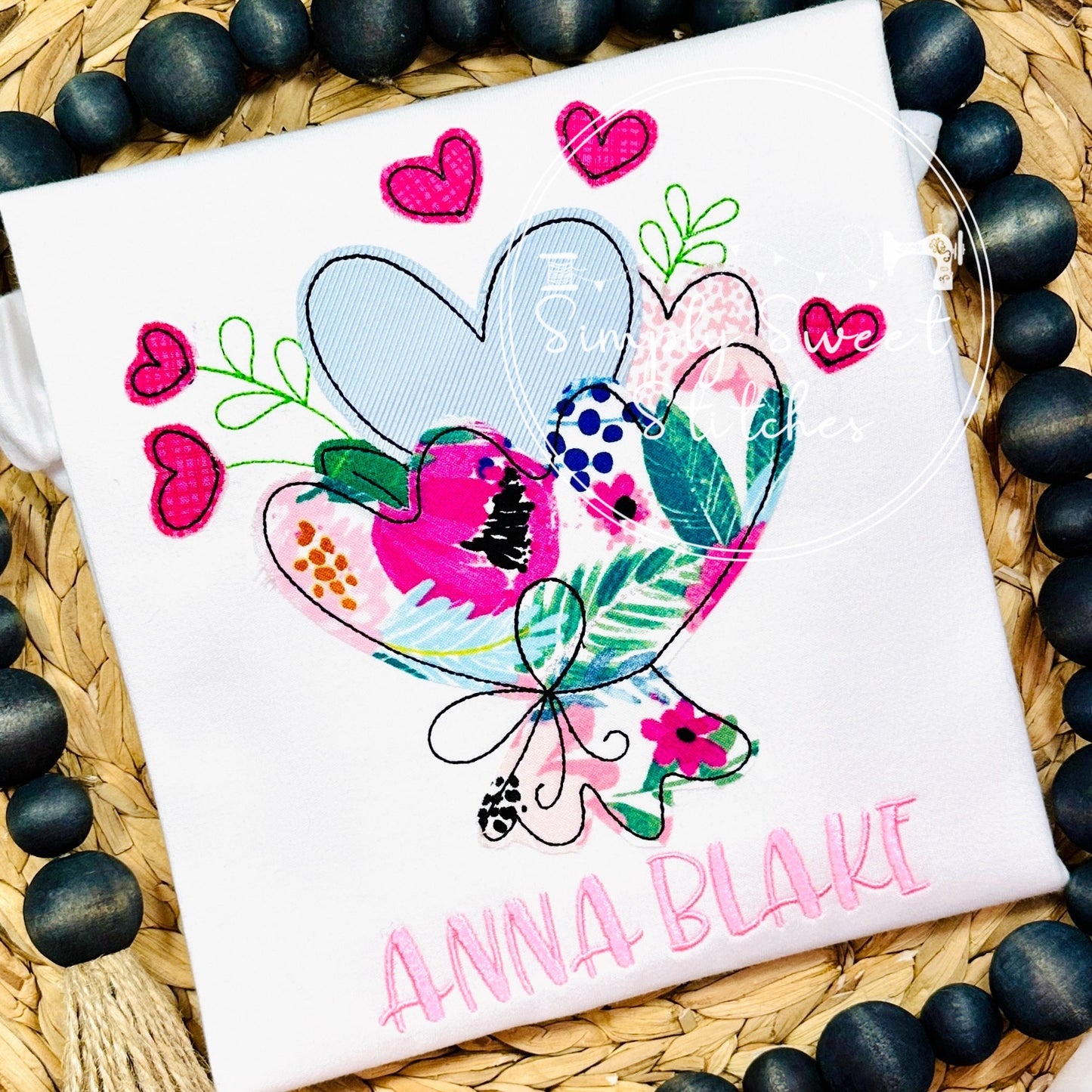 2438 - FLORAL HEART BOUQUET - APPLIQUE CHILD SHIRT