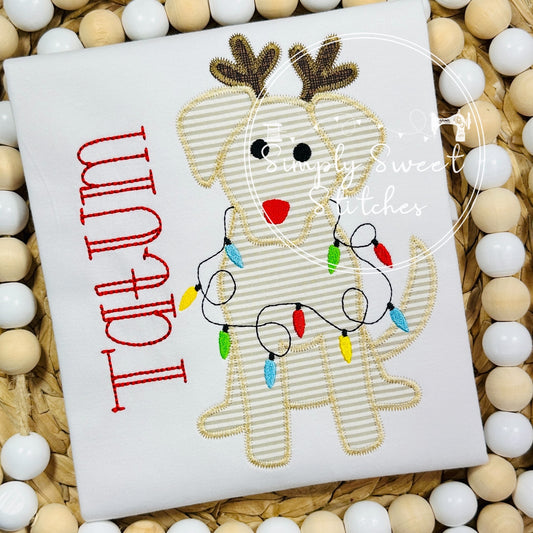 1154 - CHRISTMAS DOG WITH LIGHTS - APPLIQUE CHILD SHIRT