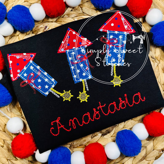 1721 - FIRECRACKER WITH BOW - APPLIQUE CHILD SHIRT