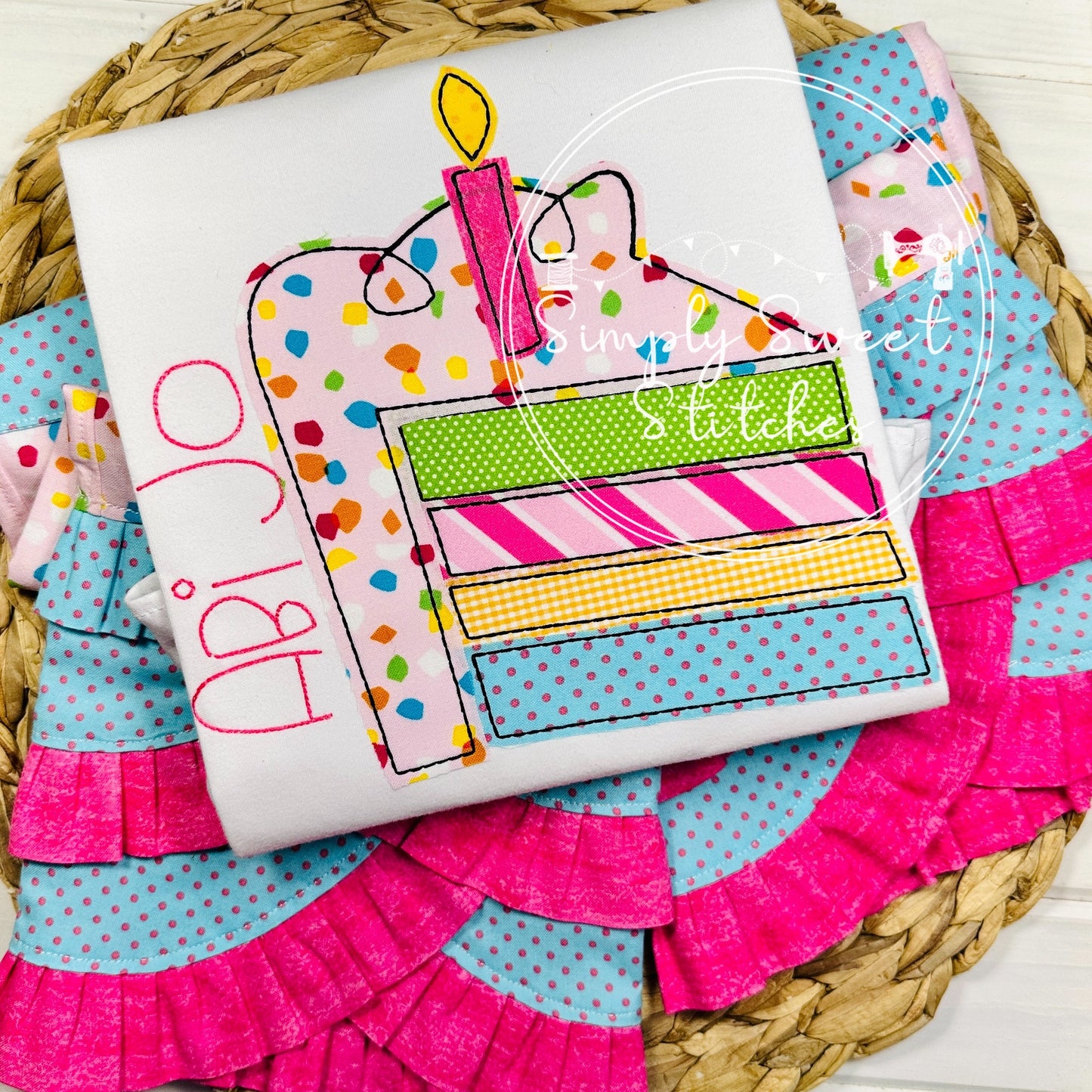1505 - GIRLS BIRTHDAY CAKE - APPLIQUE CHILD SHIRT