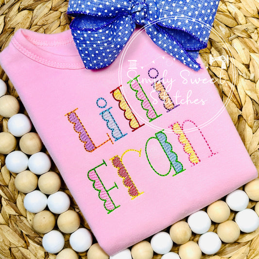 1715 - GIRLS SCALLOPED NAME BRIGHT COLORS - SKETCH CHILD SHIRT