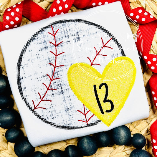 2484 - BASEBALL WITH HEART - APPLIQUE CHILD SHIRT