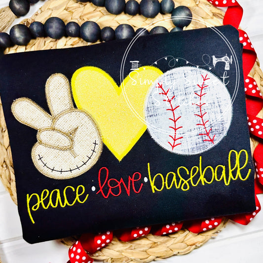 2485 - PEACE LOVE BASEBALL TEAM COLORS - APPLIQUE CHILD SHIRT