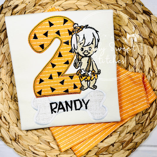 2486 - FLINTSTONES BAMM BAMM BIRTHDAY NUMBER - APPLIQUE CHILD SHIRT