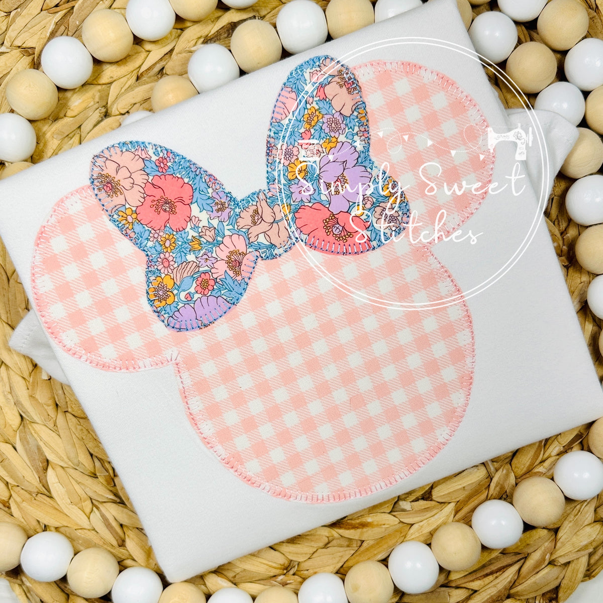 2494 - MOUSE HEAD WITH FLORAL BOW - APPLIQUE CHILD SHIRT