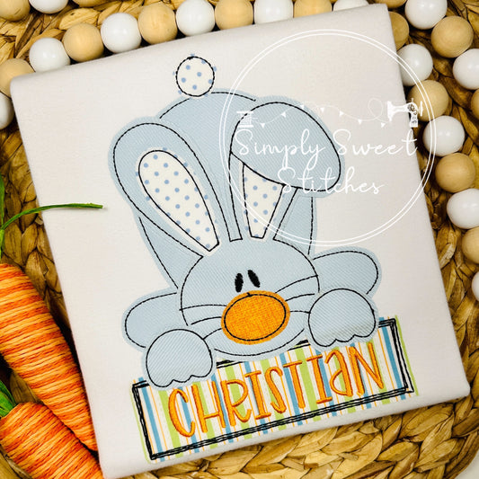 1516 - BOY EASTER BUNNY PEEKER WITH NAME - APPLIQUE - CHILD SHIRT