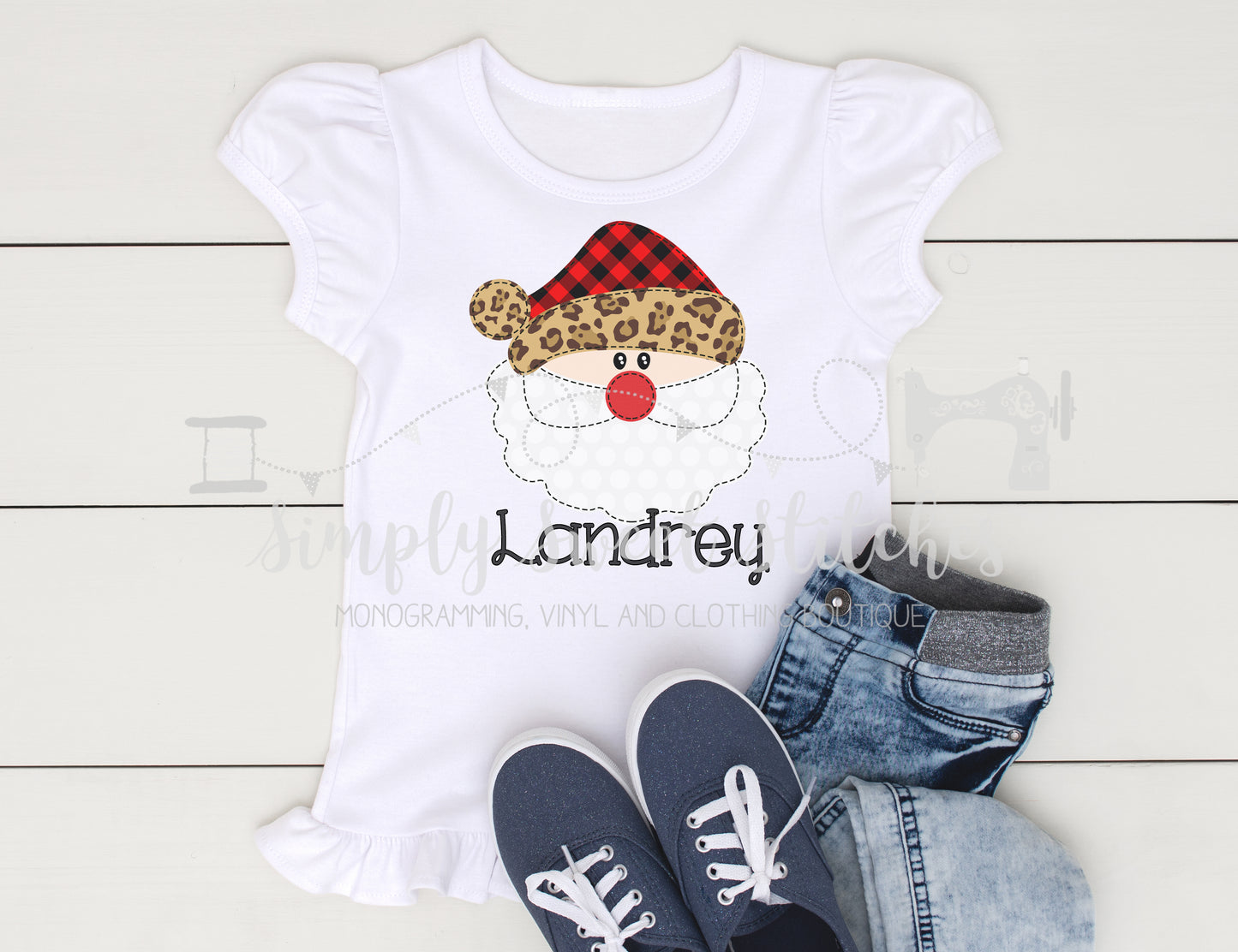 1205 - CHEETAH SANTA - HEAT PRESS CHILD SHIRT