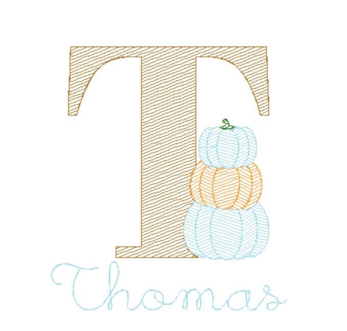 5029 - STACKED PUMPKIN INITIAL SKETCH STITCH APPLIQUE - CHILD SHIRT