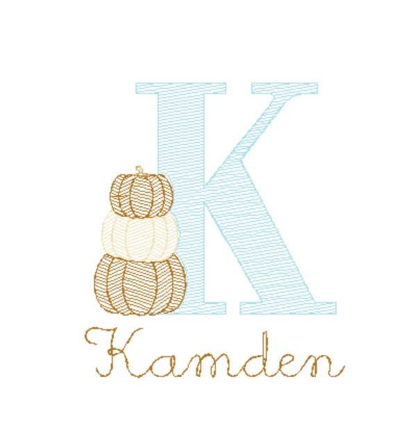 5029 - STACKED PUMPKIN INITIAL SKETCH STITCH APPLIQUE - CHILD SHIRT