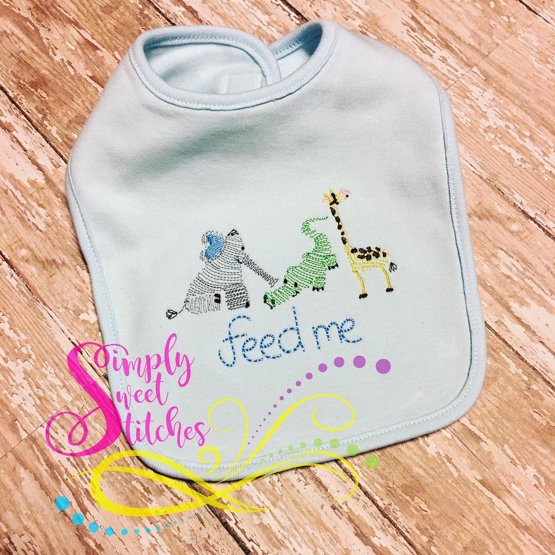 1047 - SWIRLY JUNGLE FRIENDS - APPLIQUE BIB