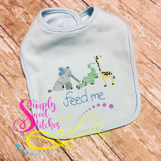 1047 - SWIRLY JUNGLE FRIENDS - APPLIQUE BIB