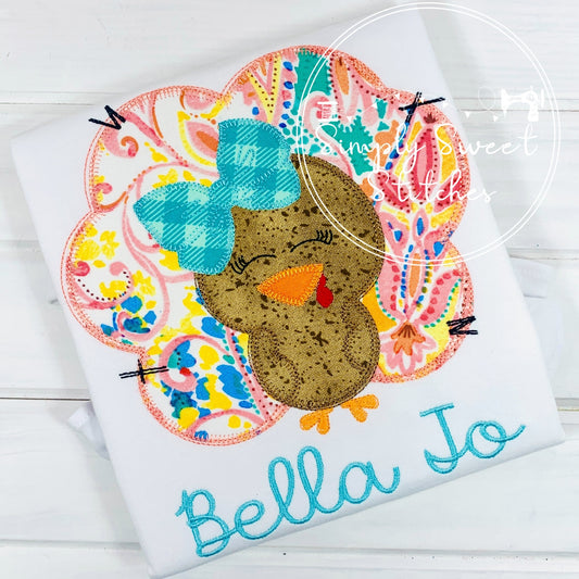 1228 - TURKEY WITH BOW - APPLIQUE CHILD SHIRT