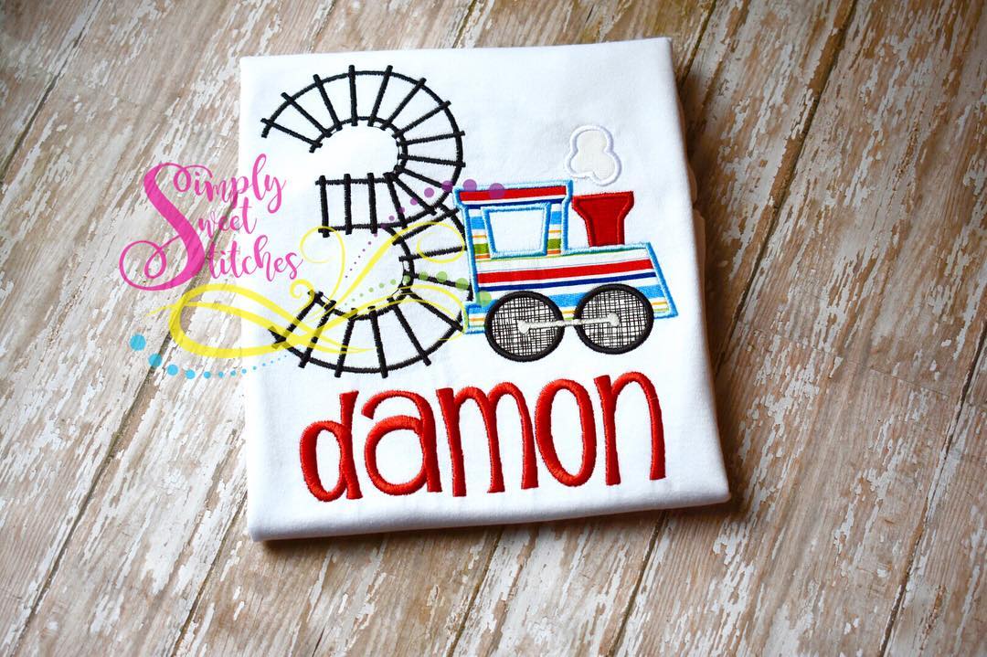 1075 - TRAIN TRACK BIRTHDAY NUMBER - APPLIQUE CHILD SHIRT
