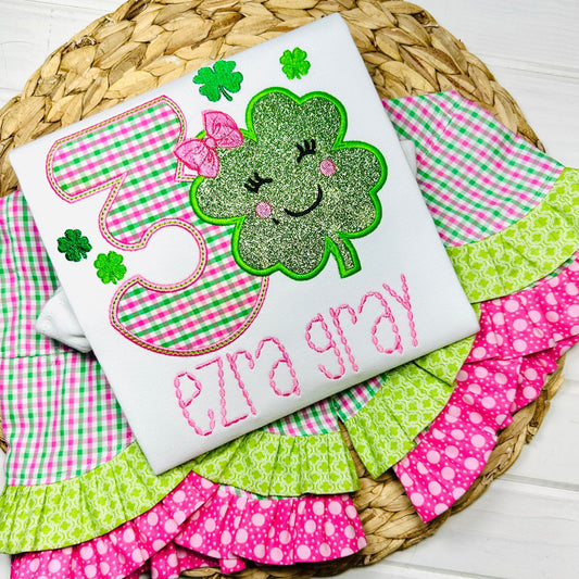 2468 - CUTE SHAMROCK BIRTHDAY NUMBER - APPLIQUE CHILD SHIRT