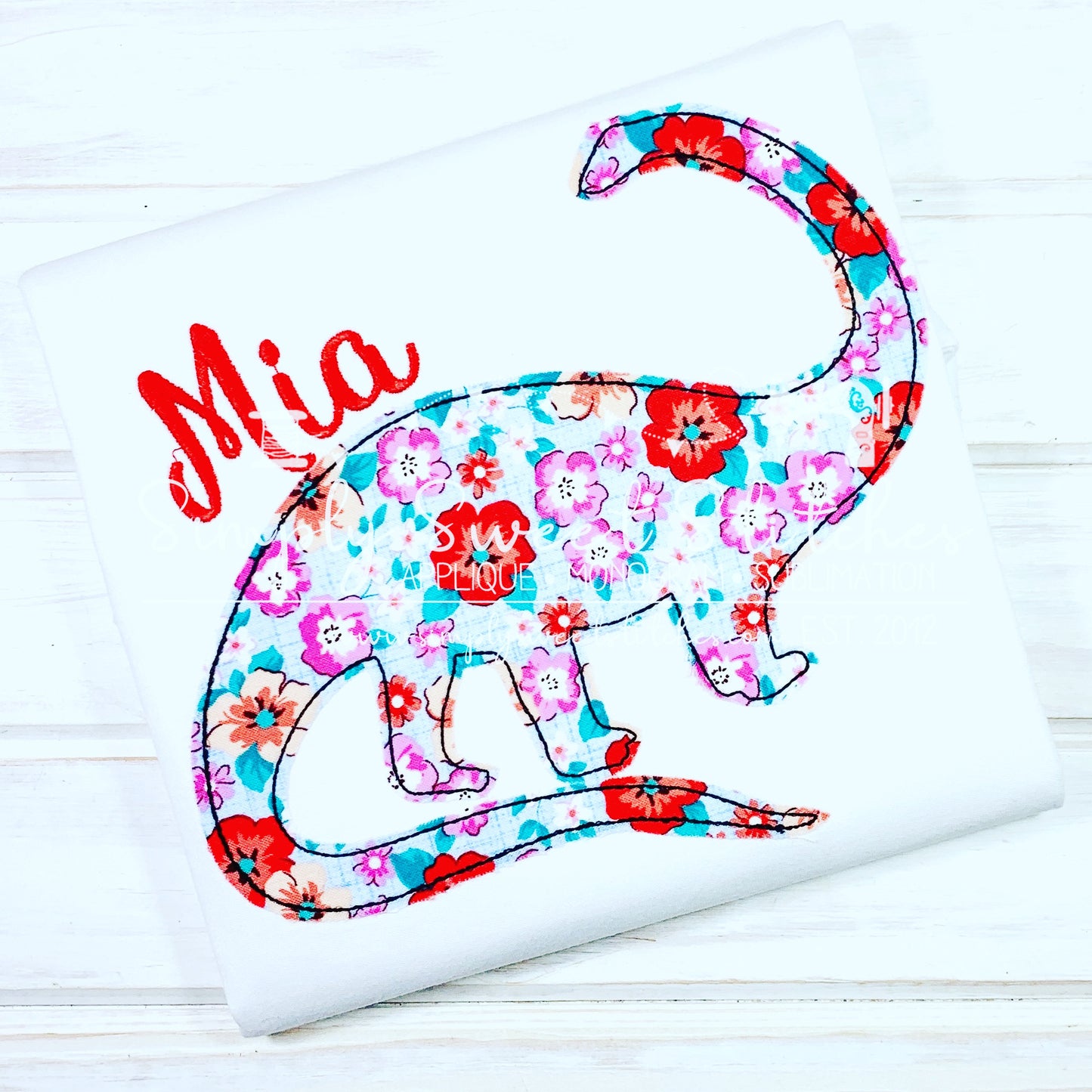 1656 - GIRL DINOSAUR - APPLIQUE CHILD SHIRT