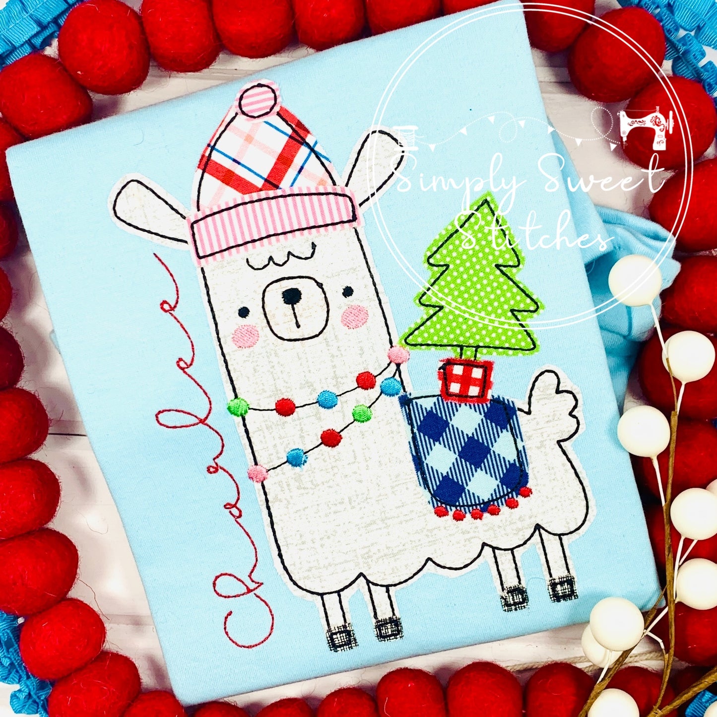 2208 - CHRISTMAS LLAMA - APPLIQUE CHILD SHIRT