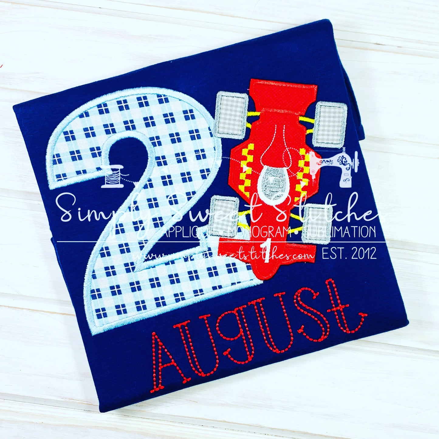 1448 - RACE CAR BIRTHDAY NUMBER - APPLIQUE CHILD SHIRT