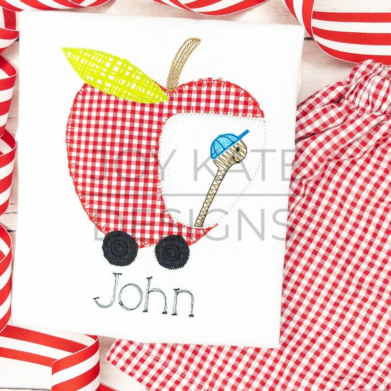 1774 - APPLE CAR WITH WORM - APPLIQUE CHILD SHIRT