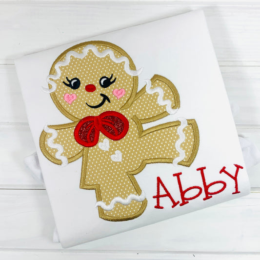 2174 - DANCING GINGERBREAD GIRL - APPLIQUE CHILD SHIRT