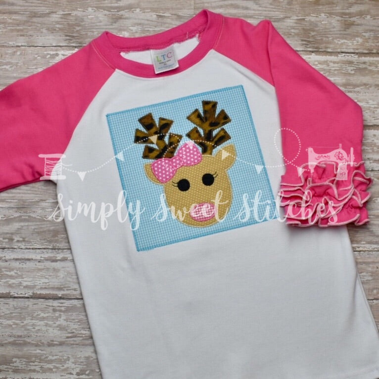 1419 - GIRL REINDEER IN BOX - APPLIQUE CHILD SHIRT