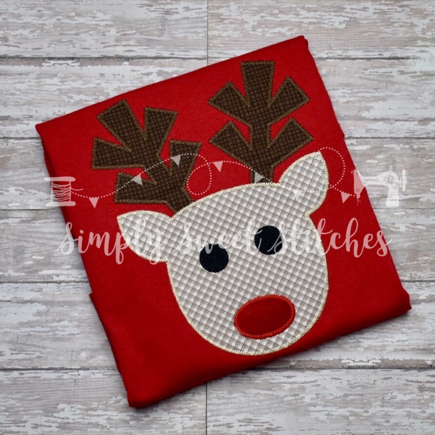 1406 - BOY REINDEER FACE - APPLIQUE CHILD SHIRT