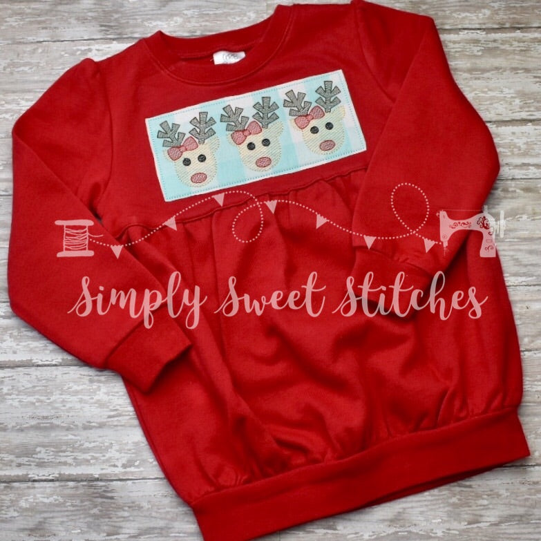 1357 - GIRL REINDEER TRIO - APPLIQUE CHILD SHIRT